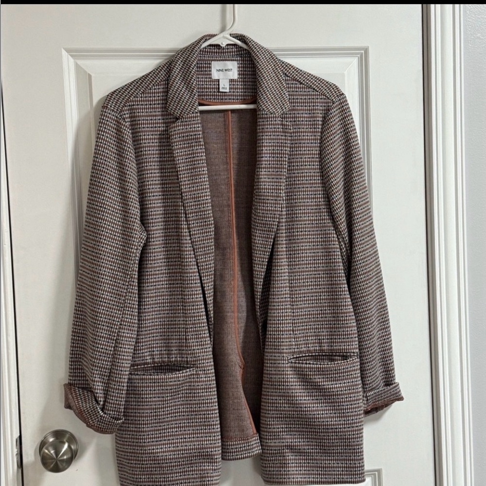 Nine West Brown Houndstooth Blazer